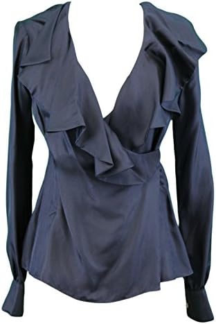 Elizabeth Mckay Women's Long Sleeve Silk Wrap Blouse 2 Navy