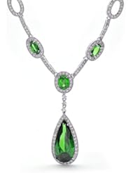 Bling Jewelry Art Deco Teardrop Emerald Color CZ Necklace