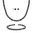 Sterling Silver 5.5-6mm Genuine Freshwater Cultured Peacock Pearl Necklace Bracelet & Stud Earrings