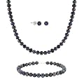 Sterling Silver 5.5-6mm Genuine Freshwater Cultured Peacock Pearl Necklace Bracelet & Stud Earrings Set