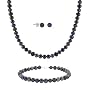 Sterling Silver 5.5-6mm Genuine Freshwater Cultured Peacock Pearl Necklace Bracelet & Stud Earrings Set