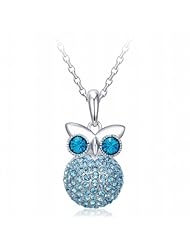 Honeystore Womens Owl White Gold Plated Pendant Necklace Color Blue