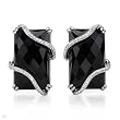 Earrings With Precious Stones - Genuine Clean Diamonds and Onyxes Made in 14K White Gold. Total item weight 12.0g Length 23mm