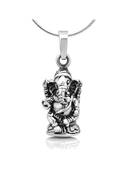 925 Oxidized Sterling Silver 3D Hindu Lord Ganesh Ganesha Elephant God of Fortune Pendant Necklace 18 Spiritual Jewelry for Women, Teens - Nickel Free