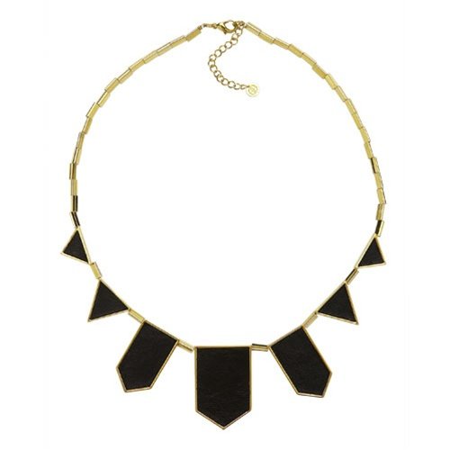 :House of Harlow 1960 - Black Leather Station Necklace - 14 Karat Yellow Gold Plated