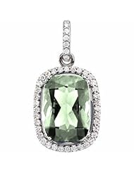 14K White Gold Antique Cushion Cut Prasiolite (Green Amethyst) and Diamond Pendant -- LIFETIME WARRANTY