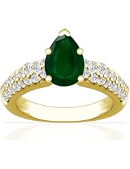 14K Yellow Gold Pear Cut Emerald Ring With Sidestones