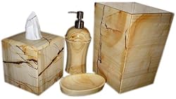 Teakwood Marble Bathroom Accessory Set 4 Pcs Unbeatable Super Sale!!