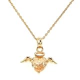 Perfect Gift - High Quality Glistering Joyful Angel Heart Pendant with Orange CZ and Necklace (2943)