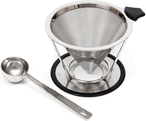 OmStore Premium Pour Over Coffee Dripper and Brewer Reusable Clever Tea Mesh Filter and Coffee Maker with Silicone Scalding Protection Cup &amp; Stainless Steel Spoon