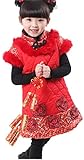 Blingland Children Girls Floral Winter Qipao Cheongsam Dress for Child 3-Flower Red