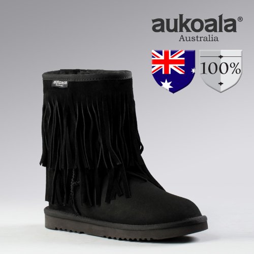 Aukoala Australia Sheepskin Warm Mocha Short Winter Boots For Womens_Black_Us Size 5 On Sale