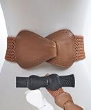 BG Leather Latch Wicker Weave Tall Elastic Belt