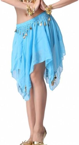 Feimei Women's Belly Dance Chiffon Hanging Coins Shorthorn Skirt Blue
