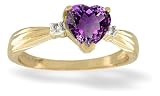 14K Yellow Gold Genuine Heart Amethyst and Diamond Ring
