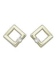 14K Yellow Gold 0.07ct Sparkling Heaven Round Diamond Rhombus Stud Earrings