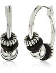 Nine West Silver-Tone Plated Jet and Medium Click-It Hoop Earrings