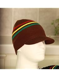 Brown Rasta Inspired Jeep Cap Beanie Visor with Red, Yellow, and Green Stripes by HDP Jeep Caps Visors/Helmet/Beanies