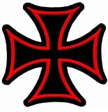 Maltese Cross Iron On Patch Embroidered Red Gothic Motorcycle Biker Vest Emblem