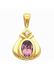 10K Yellow Gold Oval Cut Pink Sapphire and Diamond Pendant -- LIFETIME WARRANTY