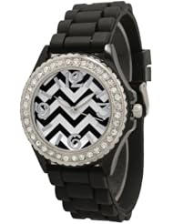 Womens Geneva Rhinestone-accented Silicone Watch Chevron Design - Black