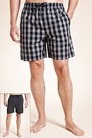 2 Pack Pure Cotton Check Stripe Woven Shorts