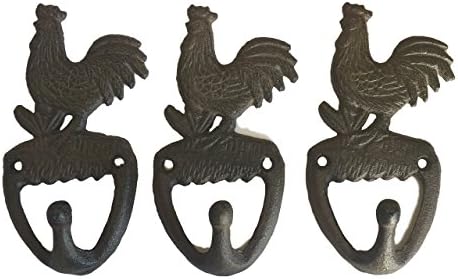 Cast Iron Rooster Hooks Set of 3