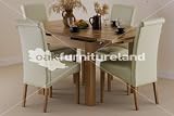3ft x 3ft Solid Oak Extending Dining Set + 4 Cream Leather Chairs (Seats Up To 6 People Extended)