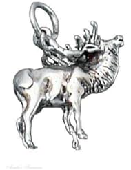 Sterling Silver 3D Caribou or Elk Bull Animal Charm