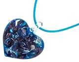 Sterling Silver Murano Glass Heart Pendant w/ Blue Cord, 16