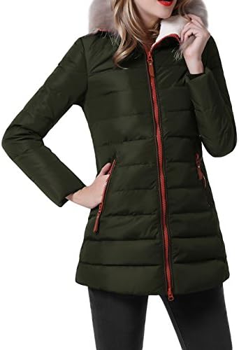 DONUT Women's Fashion Casual Fitted Large Fur Trim Hooded Downcoat Parka Army Green L