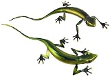 Pair Of Green / Yellow Gecko Lizard Metal Wall Hangings