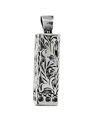 Sterling Silver Mezuzah Pendant w/ Floral Pattern Cut Outs, 15/16 in. (23mm) tall