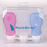 RockBirds Silicone Travel Bottle Set, FDA Approved 100% Food Grade Silicone, TSA Airline Carry-On Approved, Leak Proof Design, Suction Cup, Reusable T