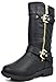 DREAM PAIRS KNICE Girls Fashion Dual Buckle/Zipper Quilted Mid Calf Faux Fur Lining Winter Motorcycle Riding Boots