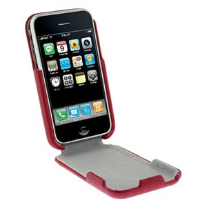 GTMax Premium Flip Snap On Leather Case - Red For AT&T Apple iPhone 3G, 3GS 3G-S Cell Phone