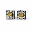 Men's Sterling Silver Earrings with Yellow Topaz and Clear CZ - Square - 12 x 12 mm