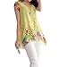 Anself Fashion Women Chiffon Blouse Floral Print Hollow Out Overlay Petal Sleeves Tops Yellow