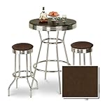 Chrome Bar Table & 2 Chrome Finish Embossed Light Floral Fabric Seat Barsto ....
