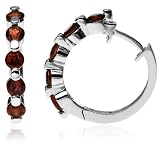 Sterling Silver Garnet Hoop Earrings