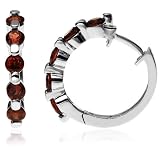 Sterling Silver Garnet Hoop Earrings