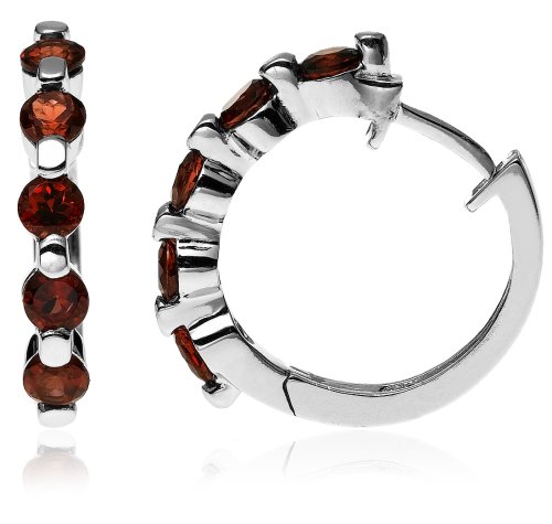 Sterling Silver Garnet Hoop Earrings