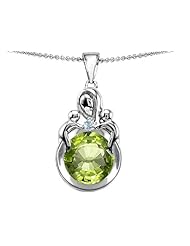 Original Star K (tm) Large Loving Mother With Twins Children Pendant With Round 10mm Simulated Peridot in .925 Sterling Silver