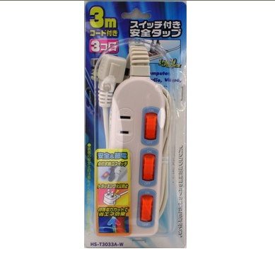 安全タップ　３個口３ｍ　ＨＳ－Ｔ３０３３Ａ－Ｗ