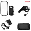 Samsung Intensity U450 Combo Rubber Feel Black Protective Case Faceplate Cover + Black Horizontal Leather Pouch + Rapid Car Charger + Home Wall Charger for Samsung Intensity U450 + Free LiveMyLife Wristband
