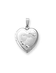 14k White Gold Heart Locket 3/4 inch x 3/4 inch Solid 14K White Gold