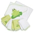 SpaSilk 100% Cotton Hooded Terry Bath Towel with 4 Washcloths, Green