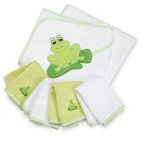 Spasilk 100% Cotton Hooded Terry Bath Towel with 4 Washcloths, Green