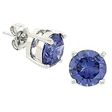 8mm Round CZ Tanzanite Sterling Silver Stud Earrings