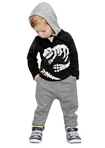 Little Boys Toddler Outfit Hooded Dinasour Sweatshirt and Pants 2Pcs Clothing Sets